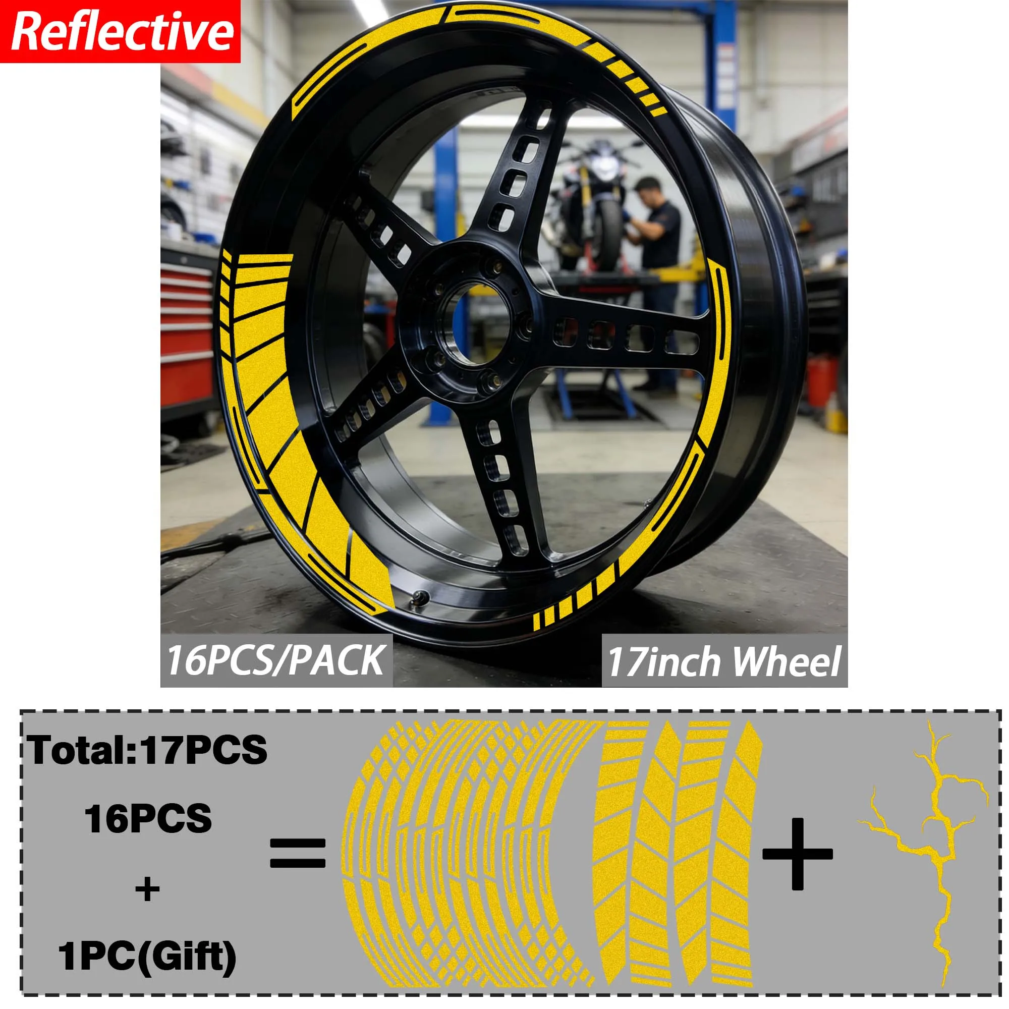 

Светоотражающие 17-дюймовые наклейки на колеса мотоцикла, наклейки с молниями для YAMAHA Honda Kawasaki Suzuki BMW KTM Husqvarna Triumph