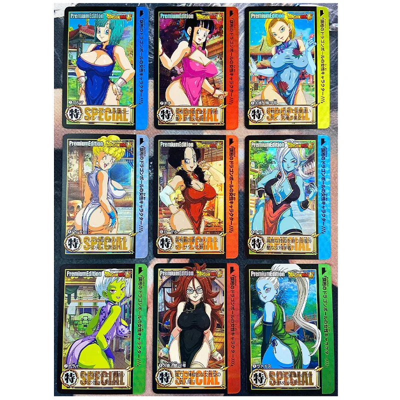 

9pcs/set Dragon Ball Z Beauty Cheongsam Style Bulma Android 18 Chichi Sexy Girls Hobby Collectibles Game Anime Collection Cards