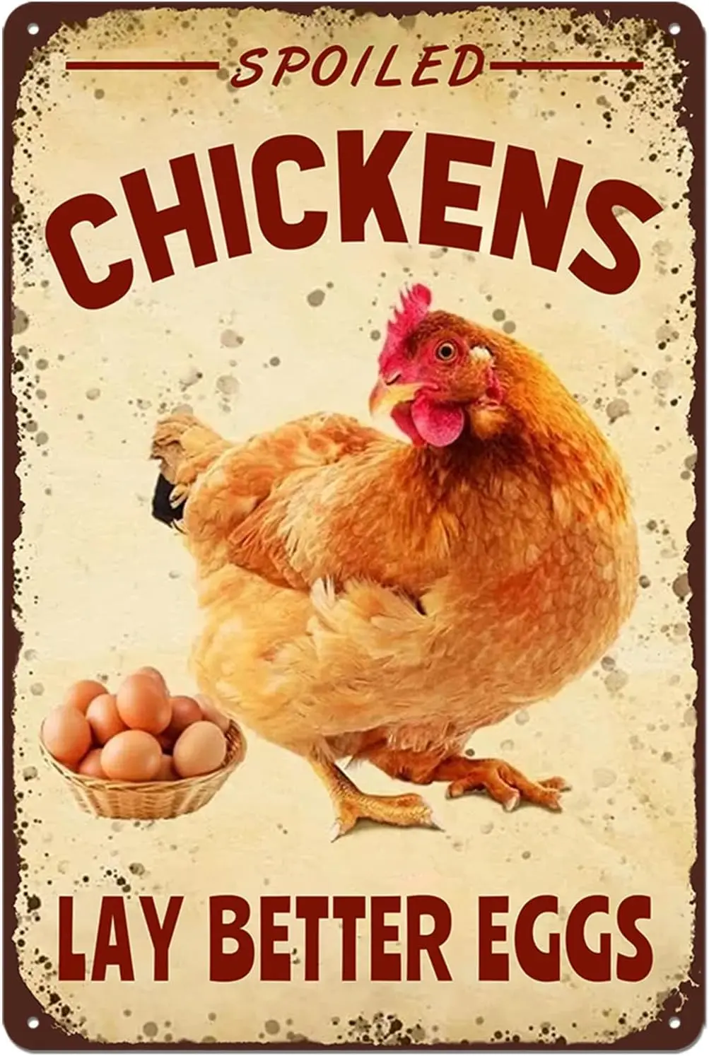 Chicken Coop Signs Metal Tin Decor - Vintage Farm Outdoor Wall Art, Funny Yard Kitchen Gifts for Chicken Lovers - Spoiled Chicke