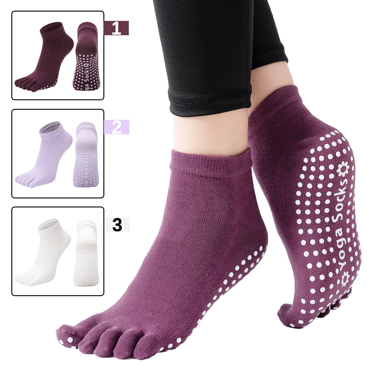 

Indoor Sport Fitness Pilates Yoga Non-Slip Floor Mat Ladies Full Finger Pure Color Glue Short Tube Socks Cotton Home Wear