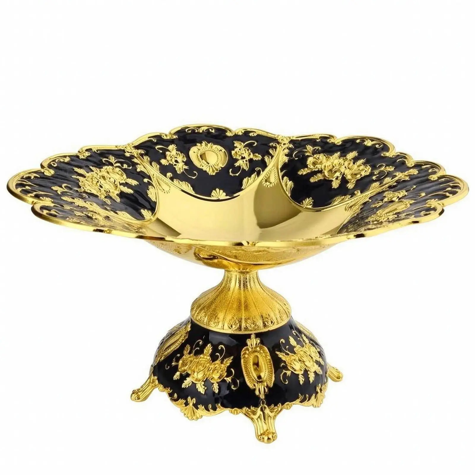 Decorative Fruit Bowl with Drips Glaze Finish Zinc Alloy Tray Style Pedestal Stand for Upscale Lounge Decor