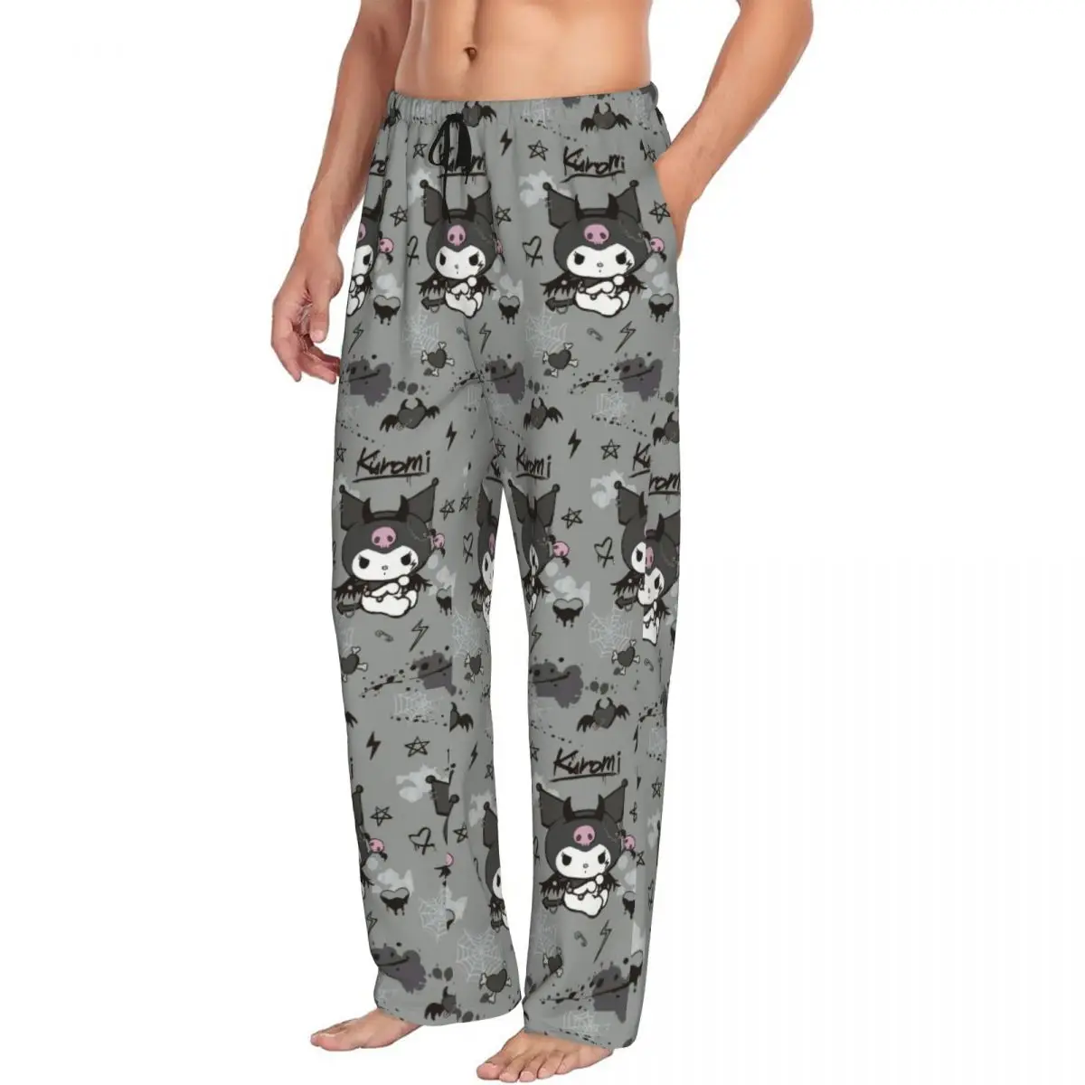 Custom Kuromi Pajama Pants Men Comic Classical Lounge Sleep Drawstring Sleepwear Bottoms with Pockets