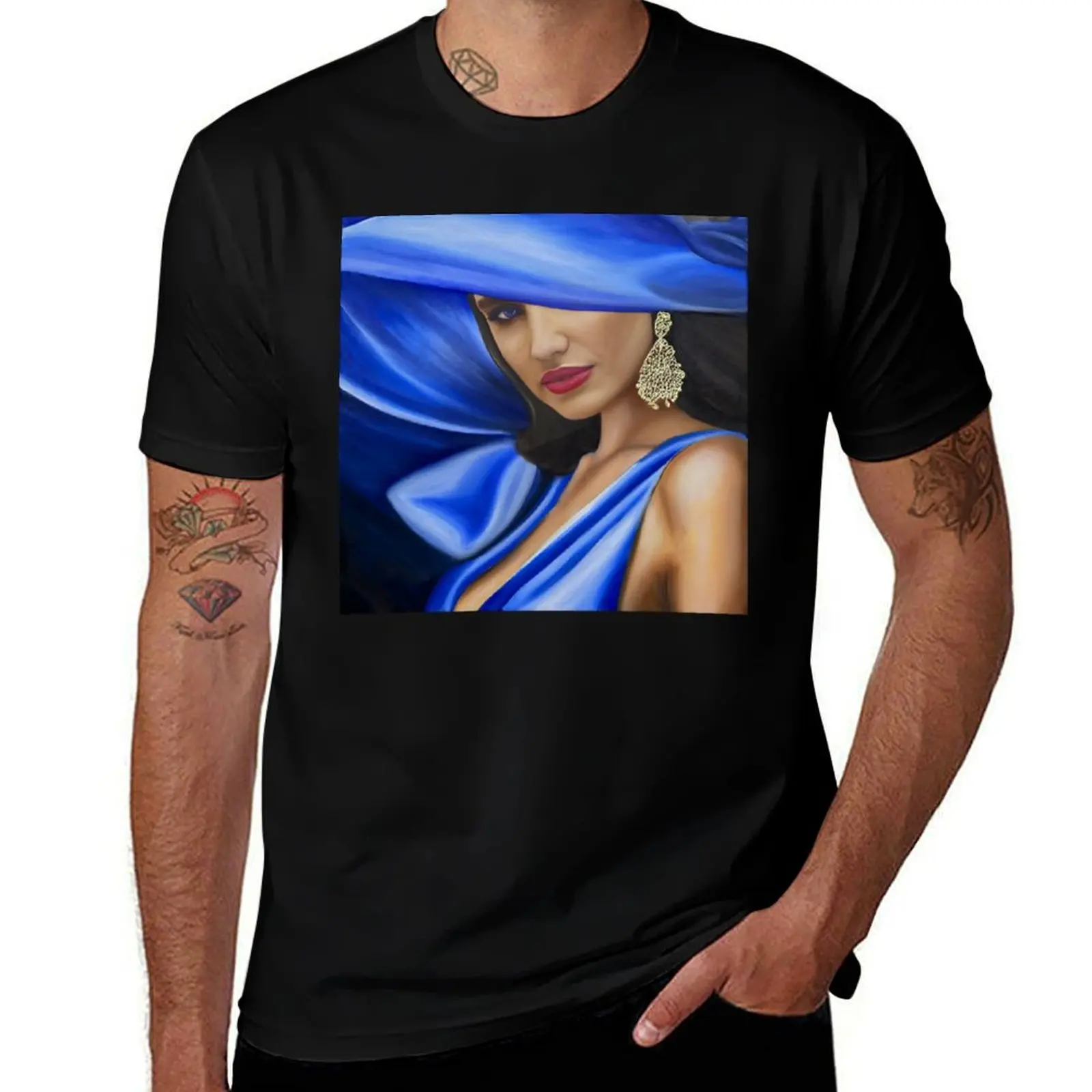 

Blue Hat - Artem Tuliuk original oil painting T-Shirt black cotton t-shirt plain for man package man t shirts cotton