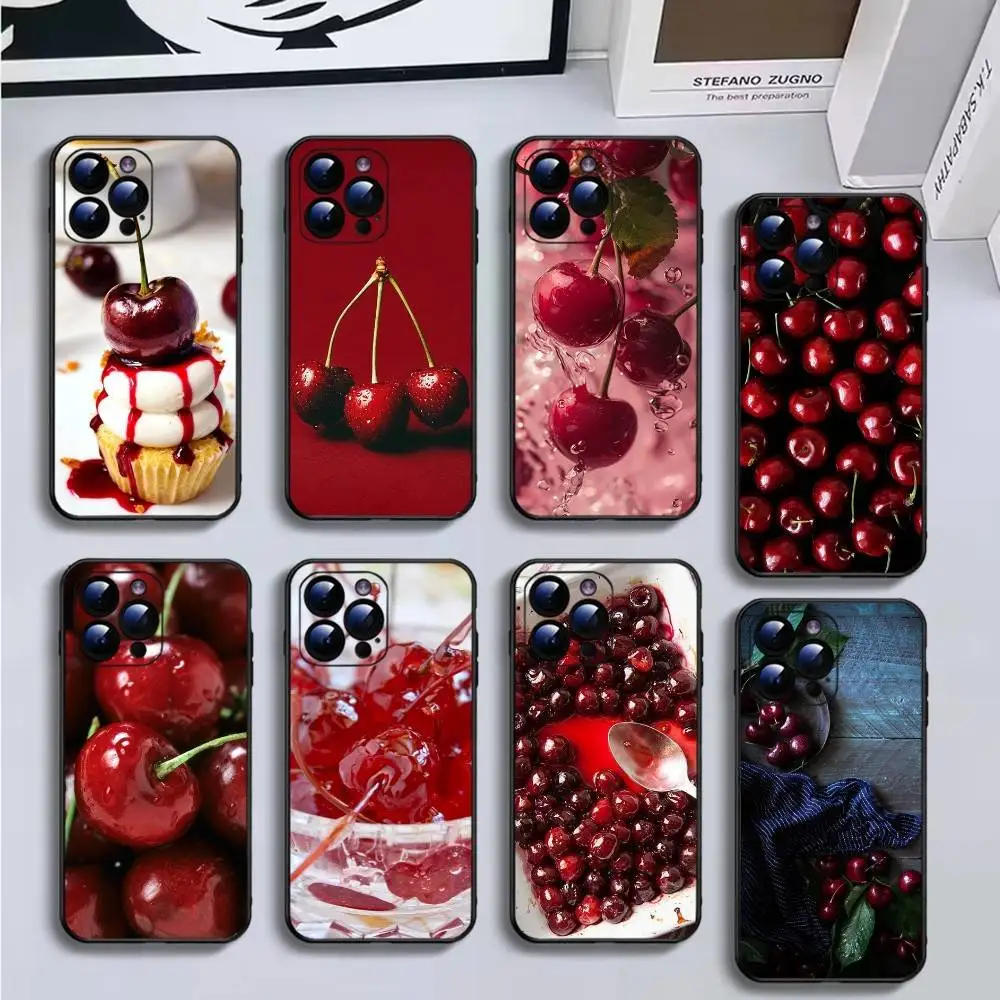 

Sweet Cherry Phone Case For iPhone16,15,14,13,12,11 Plus,Pro Max,XS,X,XR,SE,Mini,8,7,Soft Black Cover