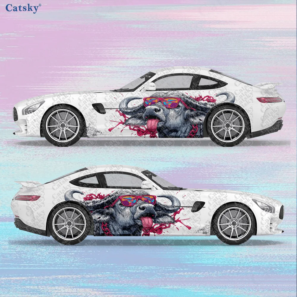 

2pcs Tongue Spitting Bull Car Side Decals, Self-Adhesive PVC Waterproof & Scratch-Resistant Stickers, Car Accessory Gift