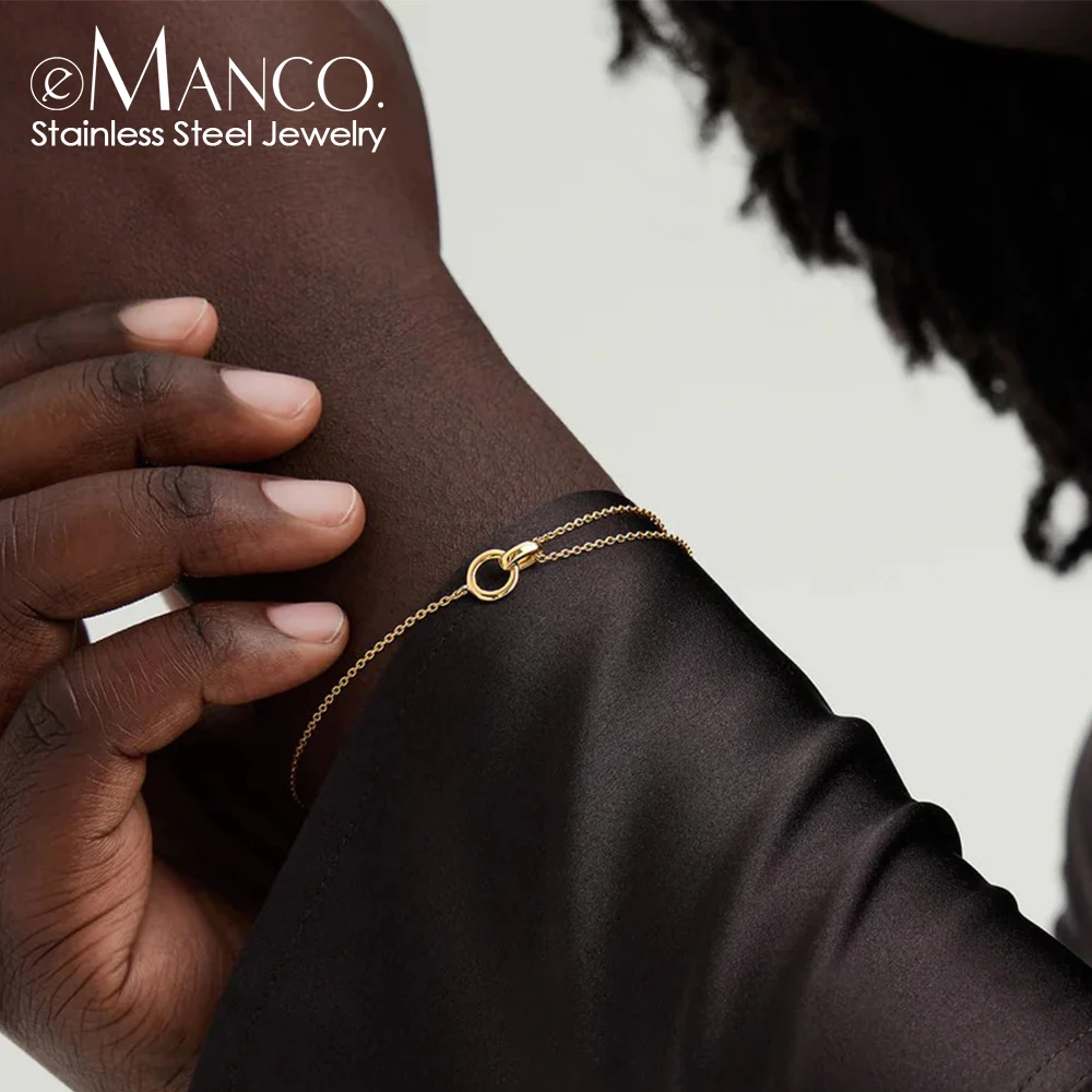 EMANCO Minimalistisches Edelstahl-Armband mit O-Kette und geometrischem Ringverschluss, geeignet für den täglichen Arbeitsweg.