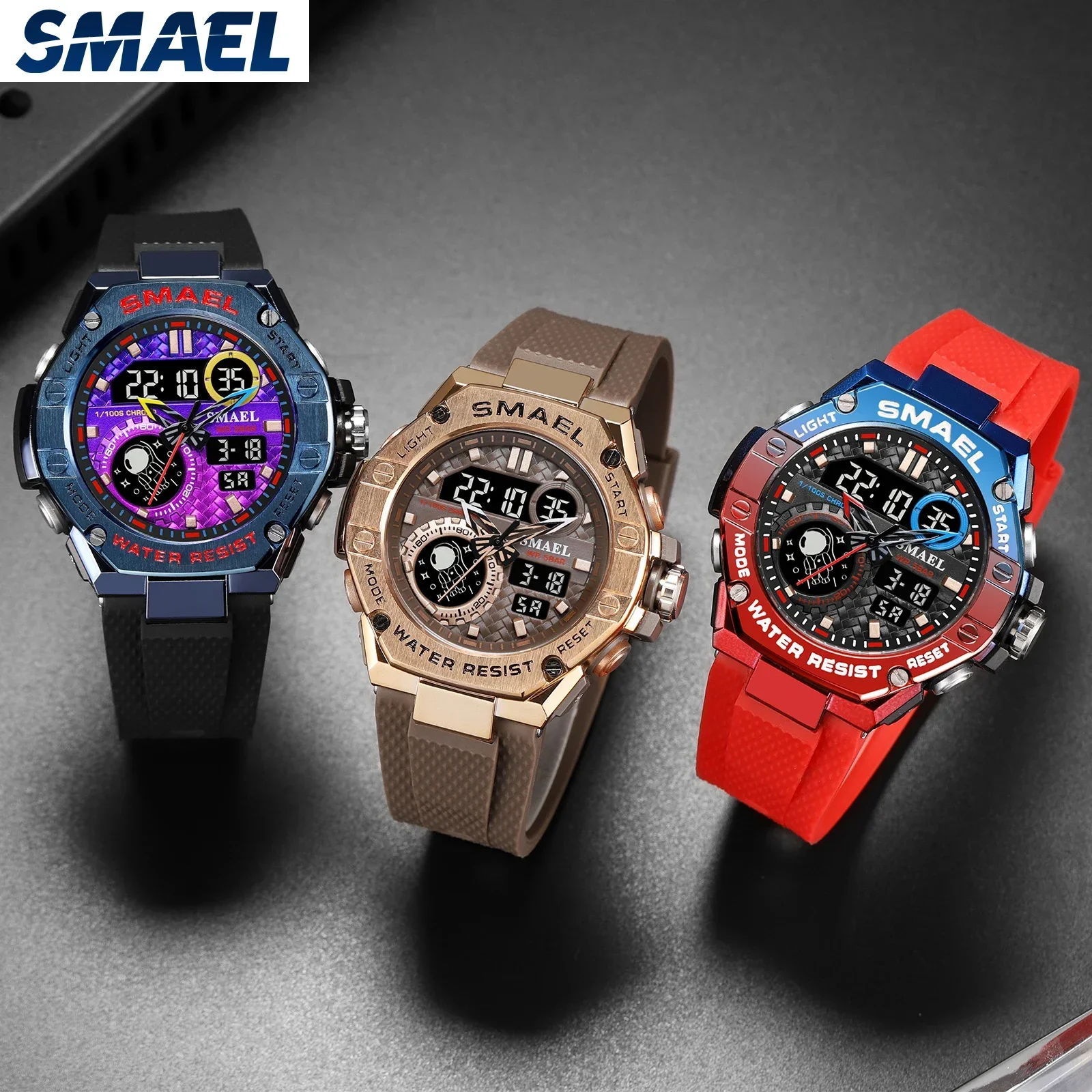 SMAEL-reloj Digital de cuarzo para hombre, cronógrafo de pulsera deportivo, resistente al agua, estilo militar, 8068