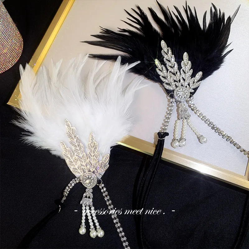 Retro court masquerade party headwear, leaf and feather headband, hairband, stage runway photo styling accessory