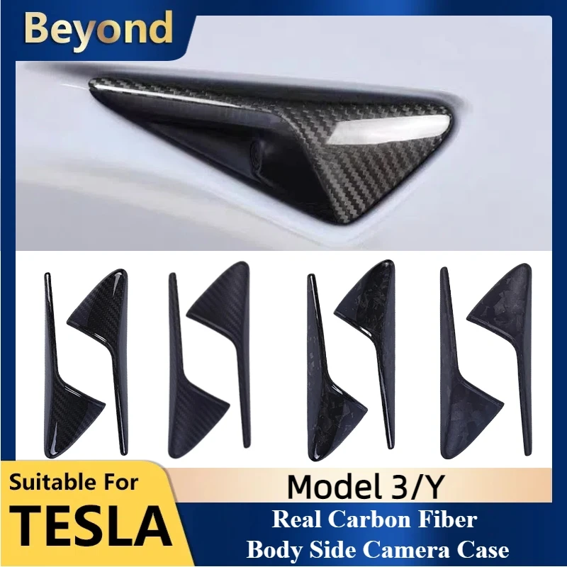 Real Carbon Fiber Body Side Camera Case For Tesla Model 3 Y 17-23 Logo Turn Signal Cover Protection Auto external Accessories