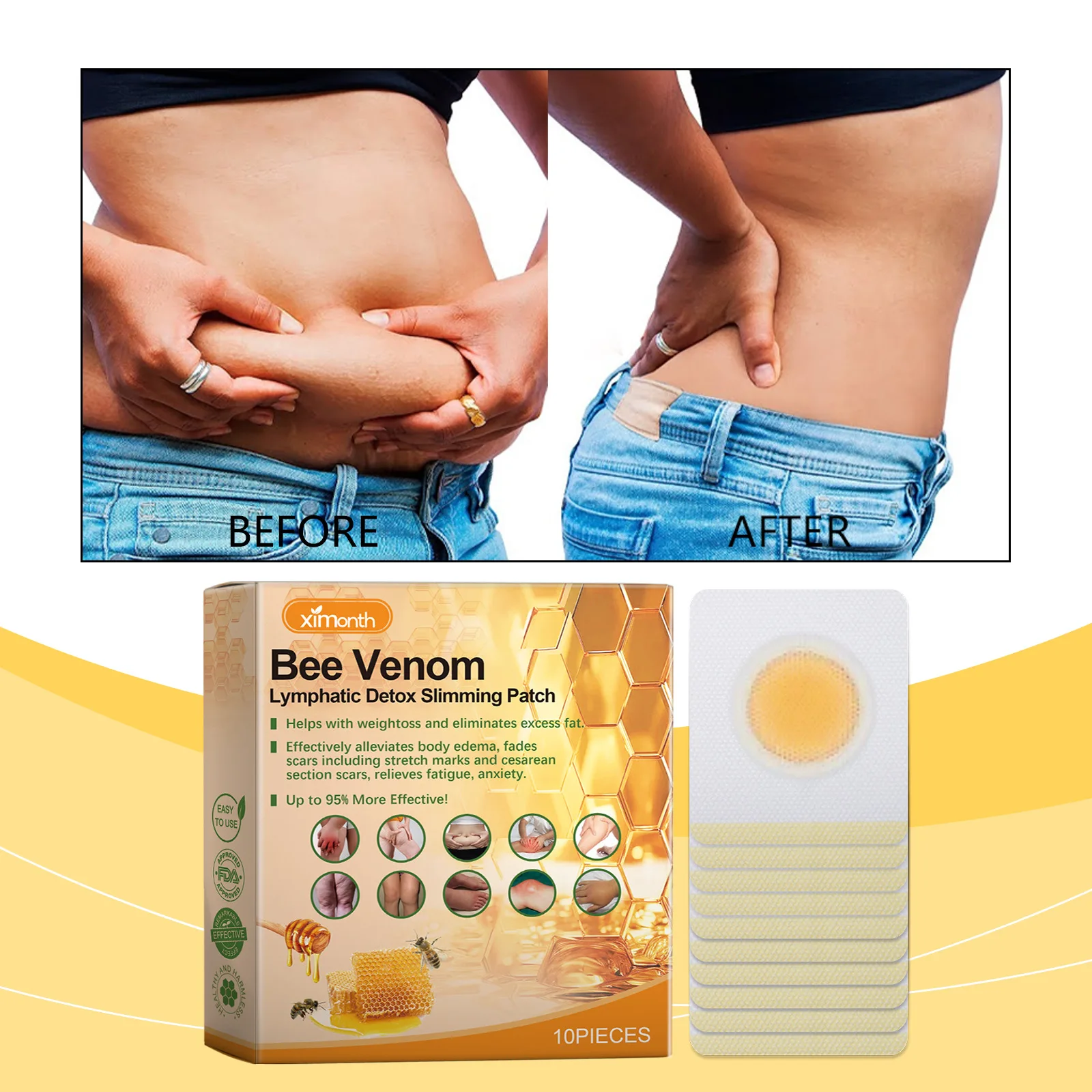 10Pcs Lymphatic Drainage Slimming Patch LHoneybee Firming Skin Weight Loss Patches Body Shaping for Female Male Для Похудения