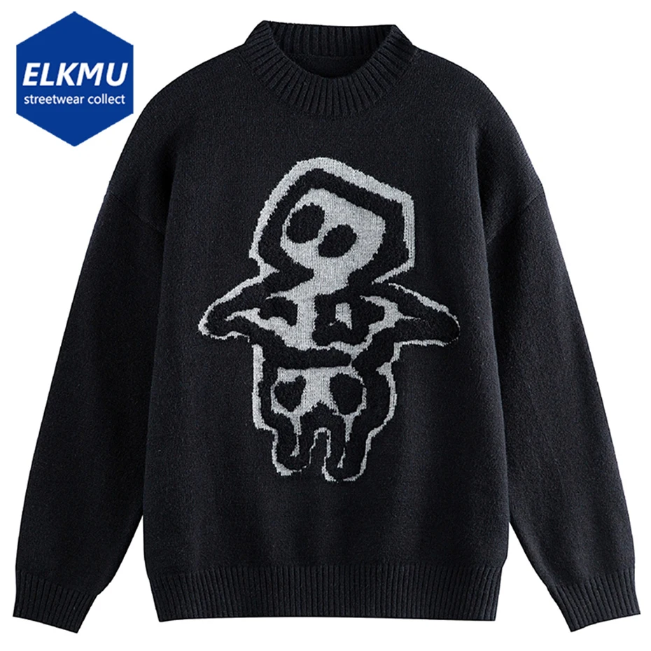 

Funny Skull Sweaters Men Vintage Oversized Y2K Sweaters Knit Jumpers Casual Loose Knitwear Streetwear Harajuku Hip Hop Sweaters