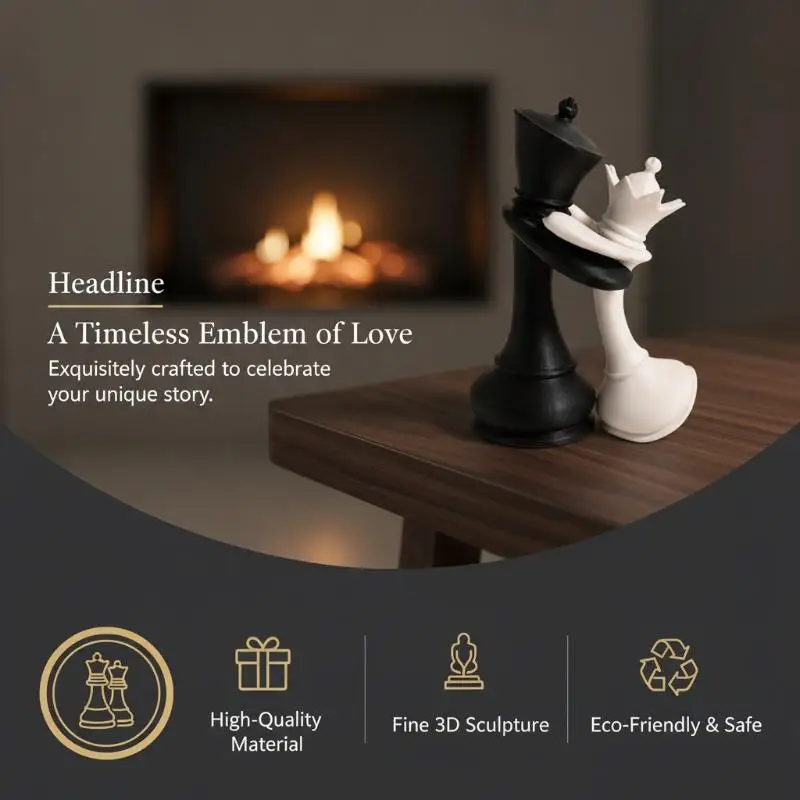 Elegant Design 3D Printed Chess King Queen Statue Art Sculpture Decor Ornament for Hotel Lobby Decor Wedding Souvenir Gift
