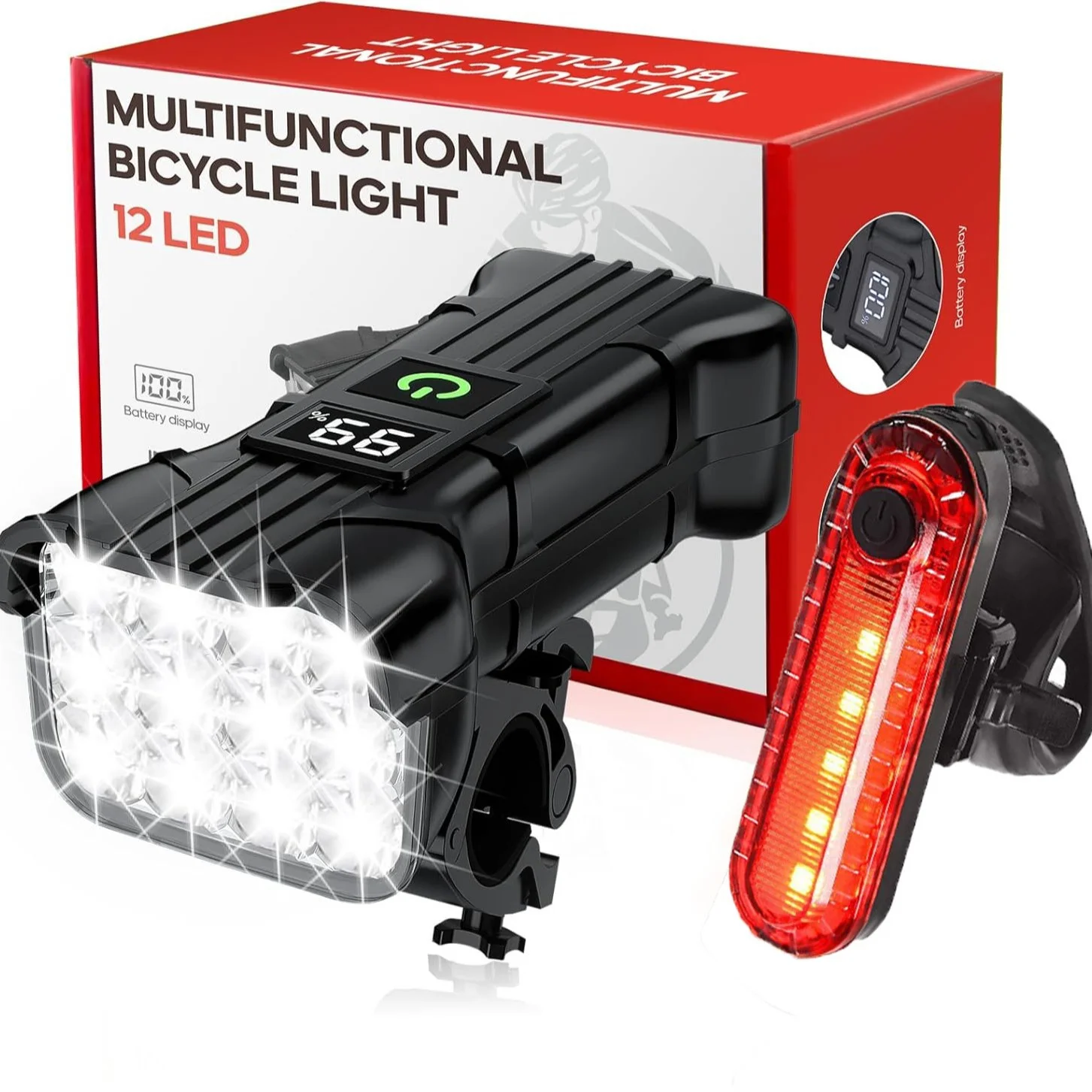 12 LED Bicycle Front Light Rechargeable Bike Light with Horn MTB Bicycle Head Lights Cycling Bike Safety Lamp for Night Riding