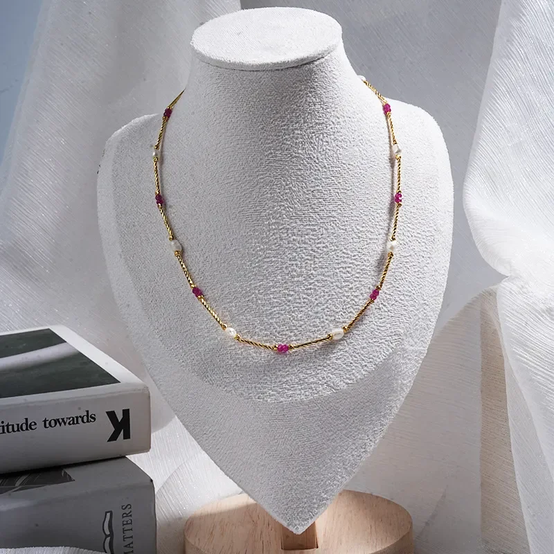 Clavicle chain, red diamond jade pearl gypsy star necklace, simple and fashionable personality, high-end stacking, handmade