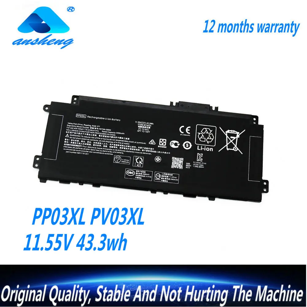 

Genuine PP03XL PV03XL Battery For HP Pavilion X360 14-DW0001NH,DV0655NG,13-BB0020NQ,M01144-005,M01118,HSTNN-LB8S,DB9X,TPN-Q244