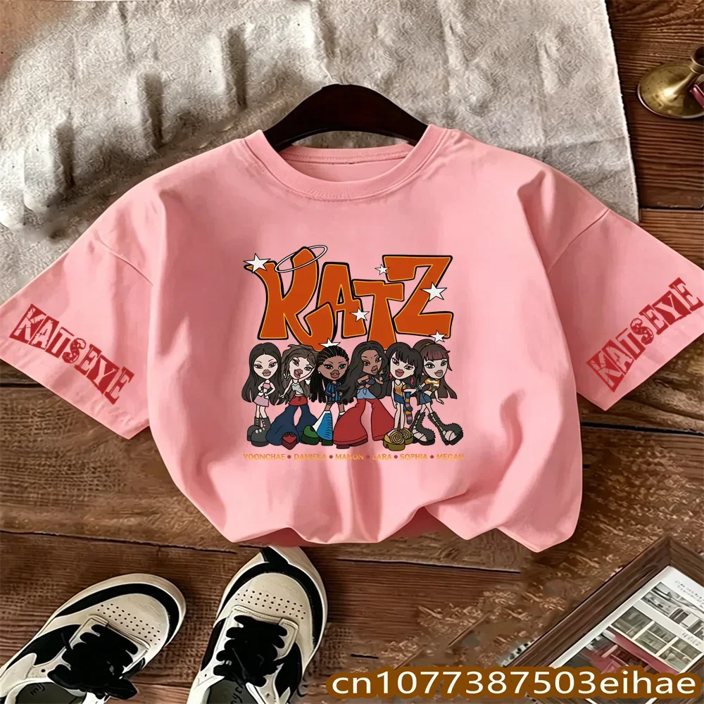 Summer Essential KATSEYE Girl Group Character Print Pure Cotton Tee Casual Y2K Trendy Design Boys Girls Fashion Top Girl Gift