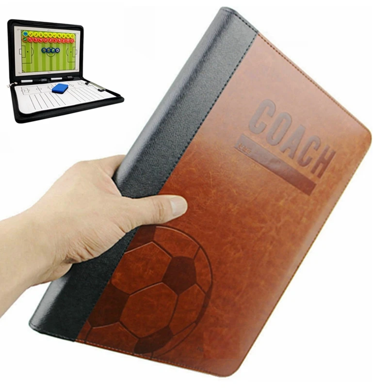 Tablero de entrenamiento táctico de fútbol plegable, tablero de entrenador de fútbol magnético, libro de placa de partido de entrenamiento de comando