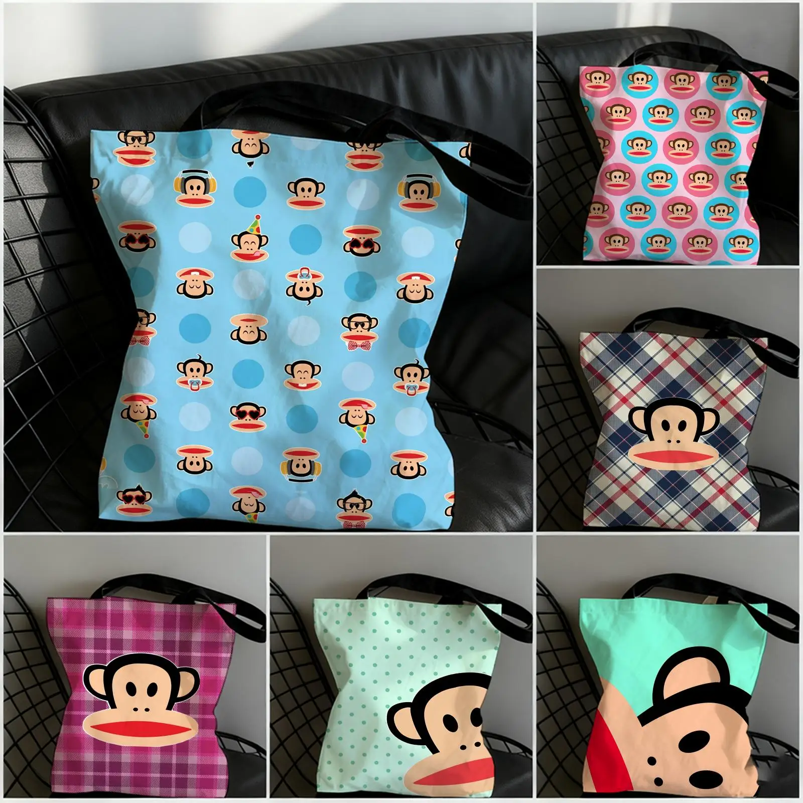 Bolsas de Armazenamento Fashion P-Paul F-Frank, Bolsa de Lona Impressa em Ambos os Lados, Grande Capacidade, Bolsa de Ombro Feminina