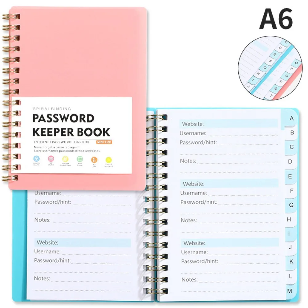 With Alphabetical Tabs Spiral Password Keeper Book Coil Book Multi-color Password Keeper Notebook Saving Website Logins