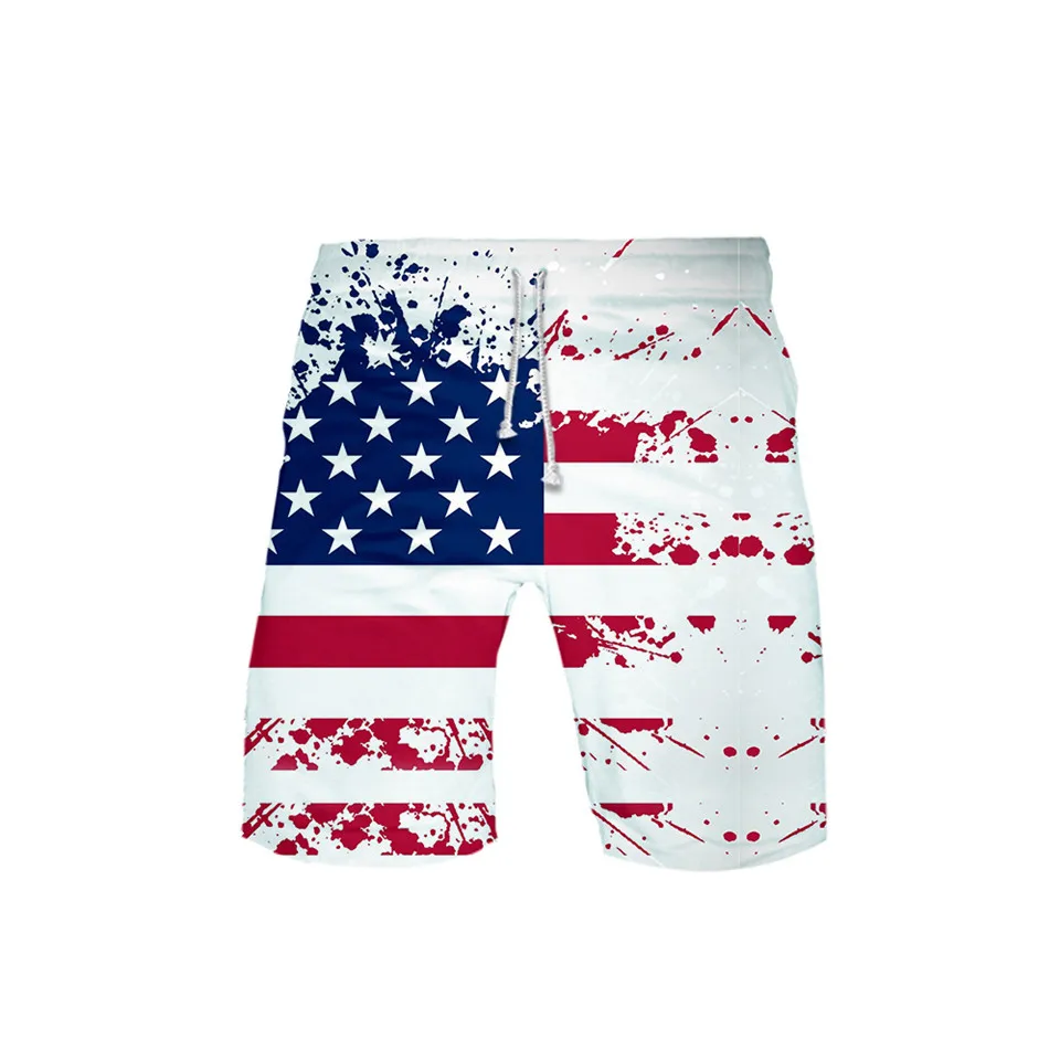 Shorts masculinos com bandeira americana, 3D, hip hop, esporte, trajes de surf, calção de praia, moda praia, calças curtas, verão