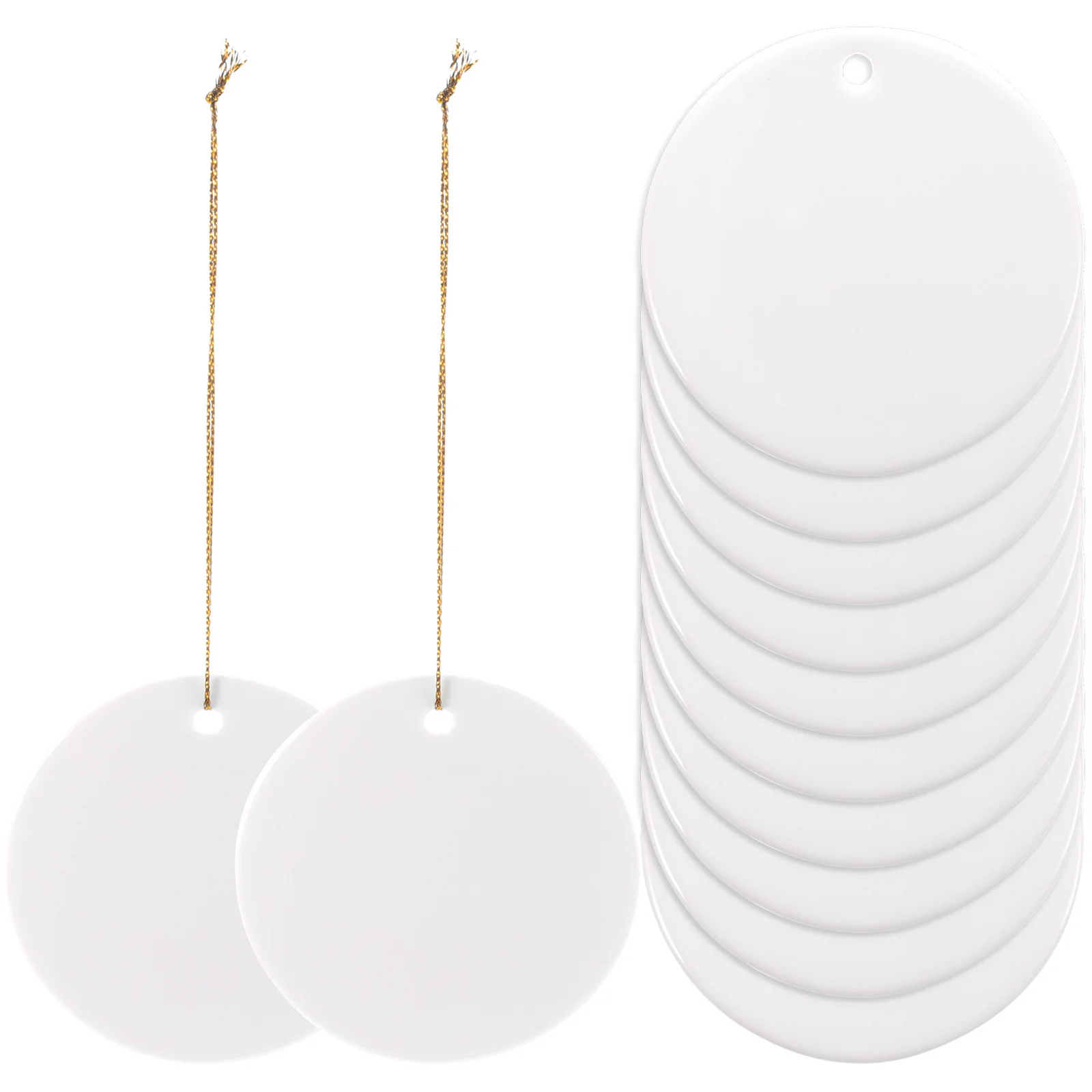 

12Pcs Unique DIY Ceramic Round Hanging Tags Blank Circle Ornaments for Gift Home Festival Decor Dual-Side Tags