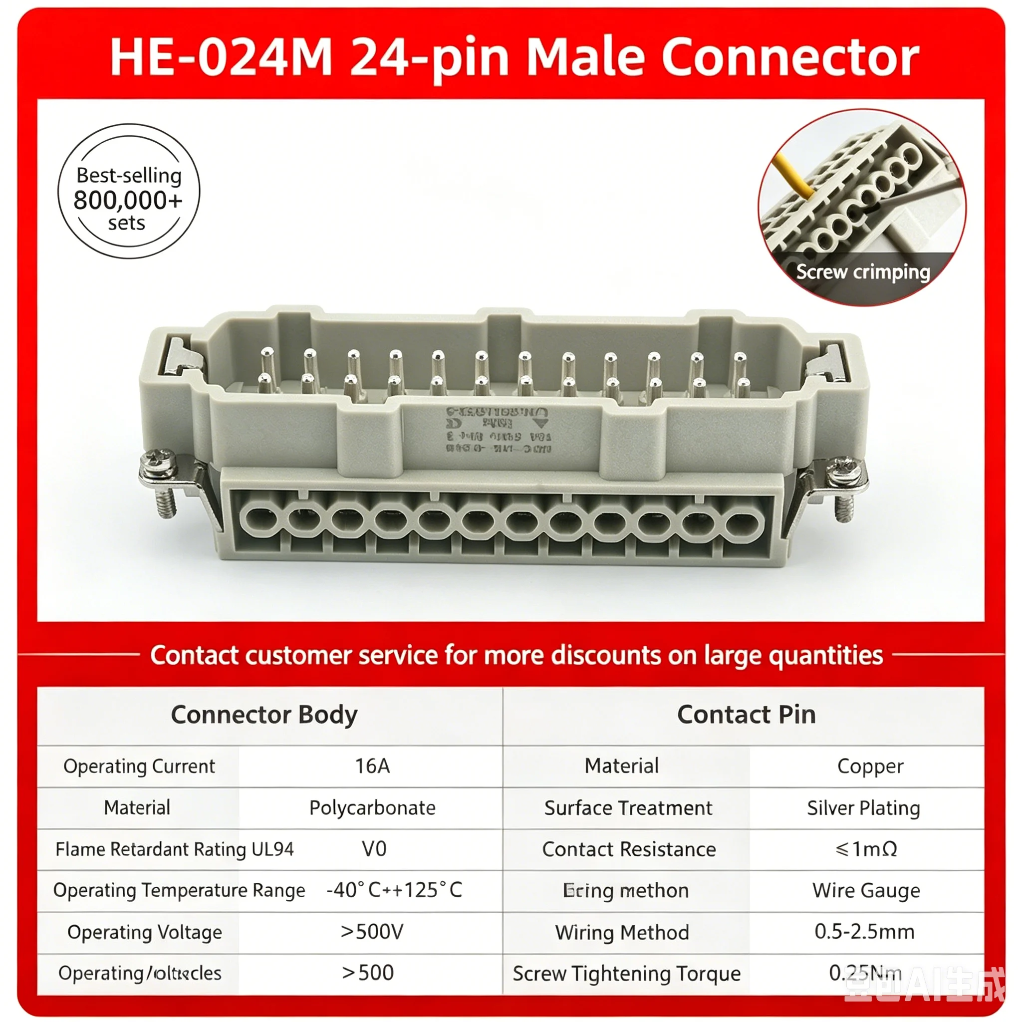 1pcs Heavy-duty Connector HDC-HE-024M HDC-HE-024F Rectangular Industrial Waterproof Aviation Plug and Socket