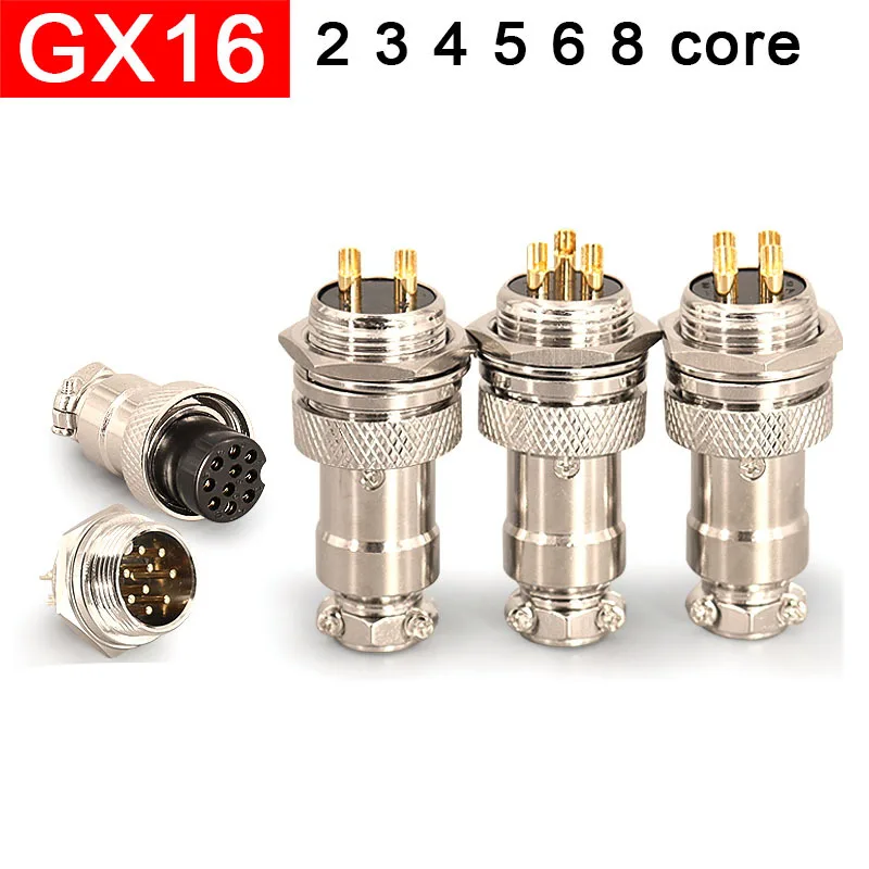 1set Gold-Plated Connector Aviation Plug GX16-2 3 4 5 6 7 8 9 Pin 16mm Hole GX16-6 male socket GX16-7 core gold female