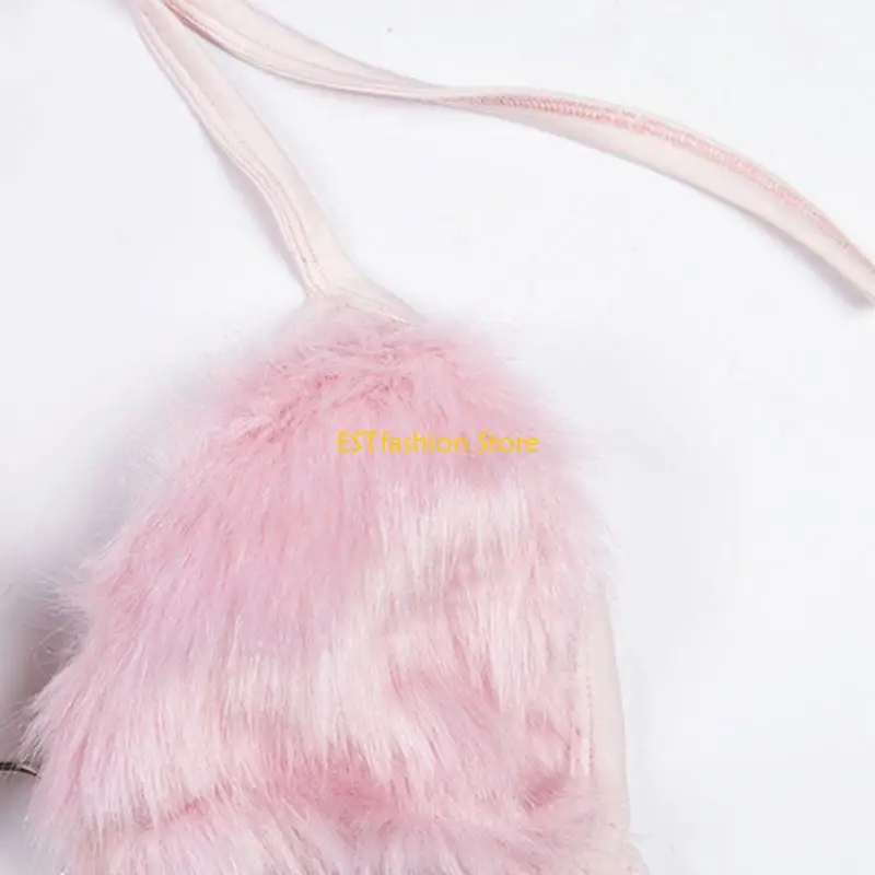 Y5GC Phụ nữ gợi cảm Halter Lace-Up Bra V-cổ Plush crop Crop Top Rave Bralette