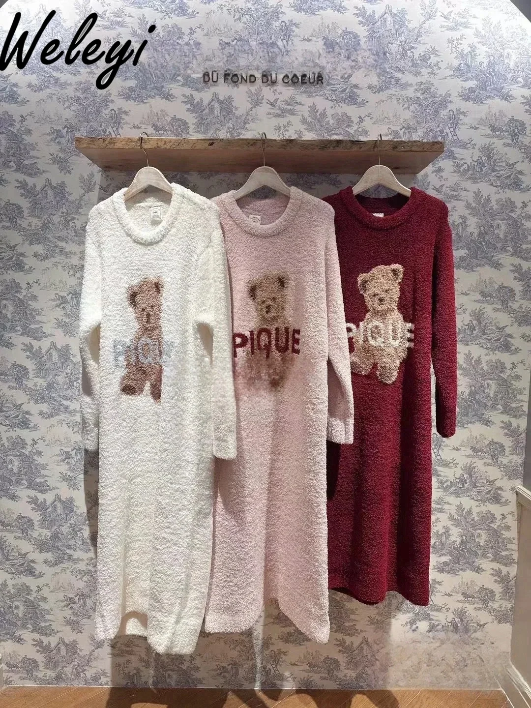 Cute GP Japanese Soft Loungewear Women Winter Warm New Year Christmas Red Sweet Bear Plaid Half Velvet Pijama Mujer Sleep Wears