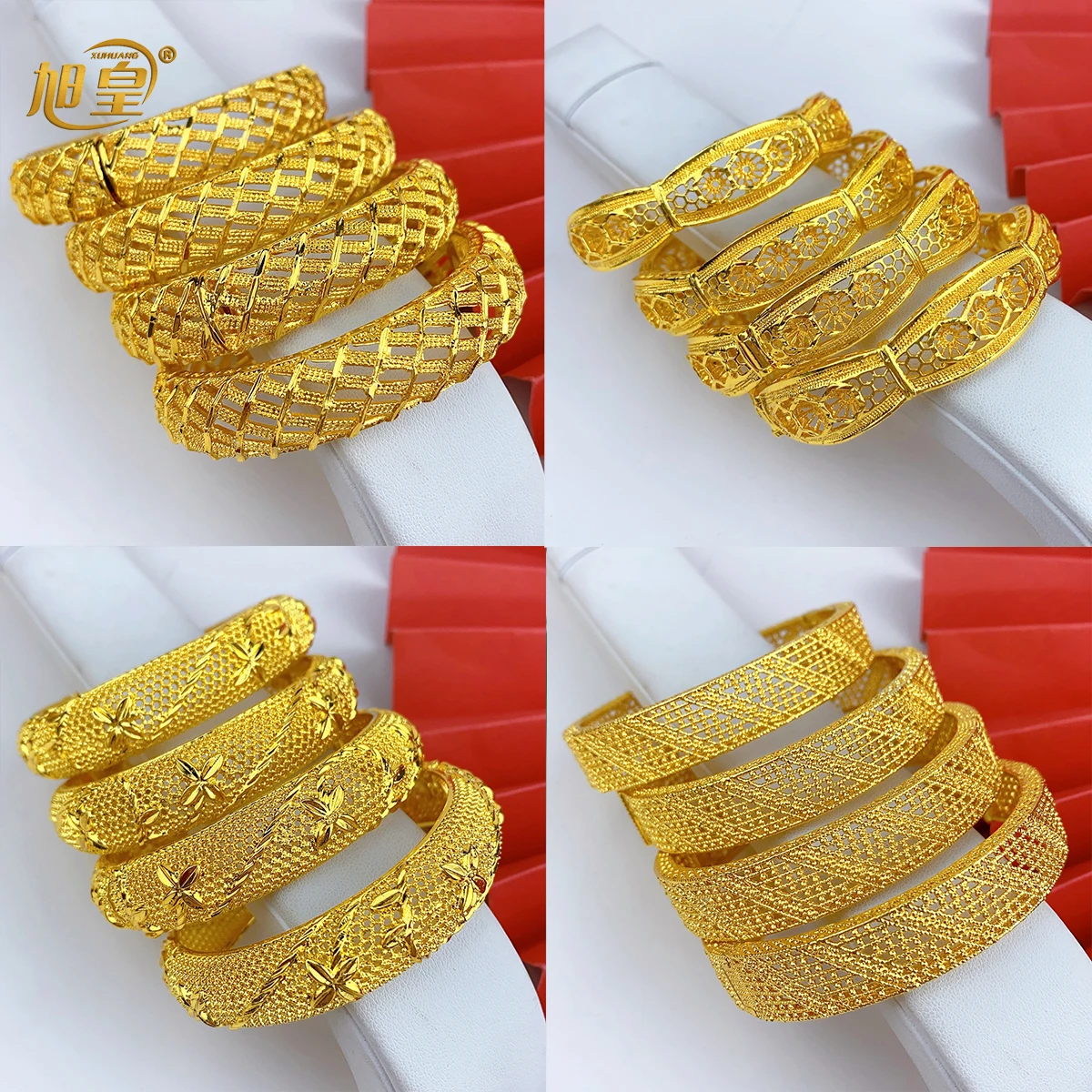 XUHUANG African 24k Gold Color Bangles For Women Indian Middle Eastern Nigerian Wedding Luxury Plated Jewellery Brazilian Bangle