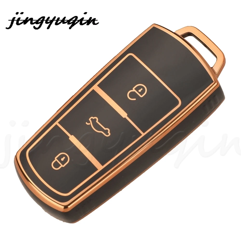 Jingyuqin 소프트 TPU 자동차 키 쉘 케이스 커버, 폭스바겐 VW 파사트 B6 3C B7 마고탄 CC 자동차 액세서리, 3 버튼