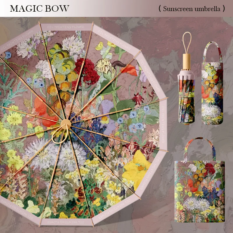 

Retro Double-layer Double Flower Sun Umbrella, 24 Bone Thickened Vinyl Parasol, Sunscreen Folding Rain Umbrellas for Women