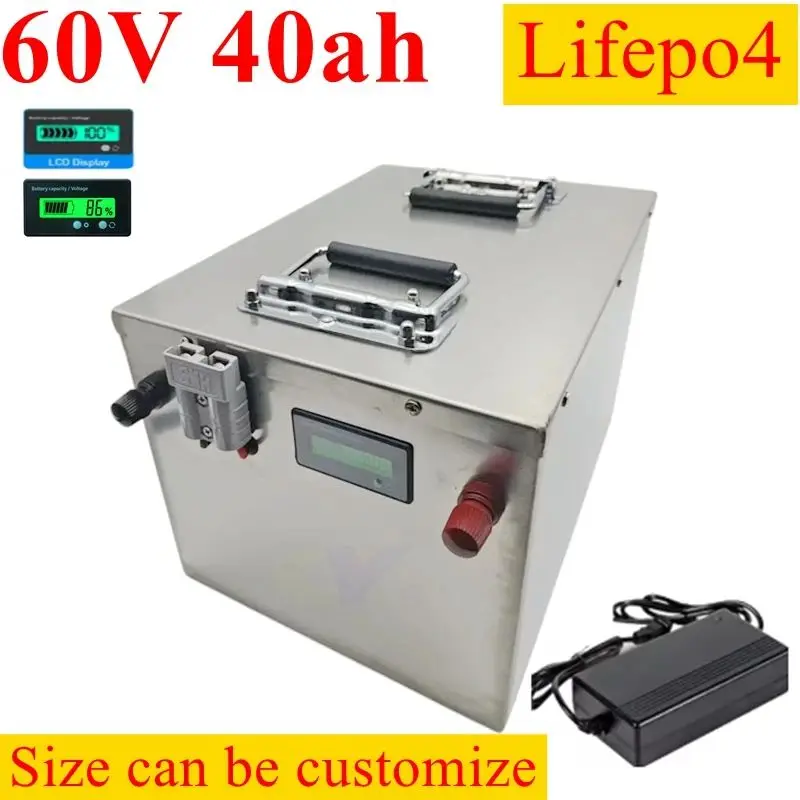 

waterproof 60v 40ah lifepo4 battery with BMS deep cycle for 4000w 1500w bicycle bike scooter Tricycle +10A charger