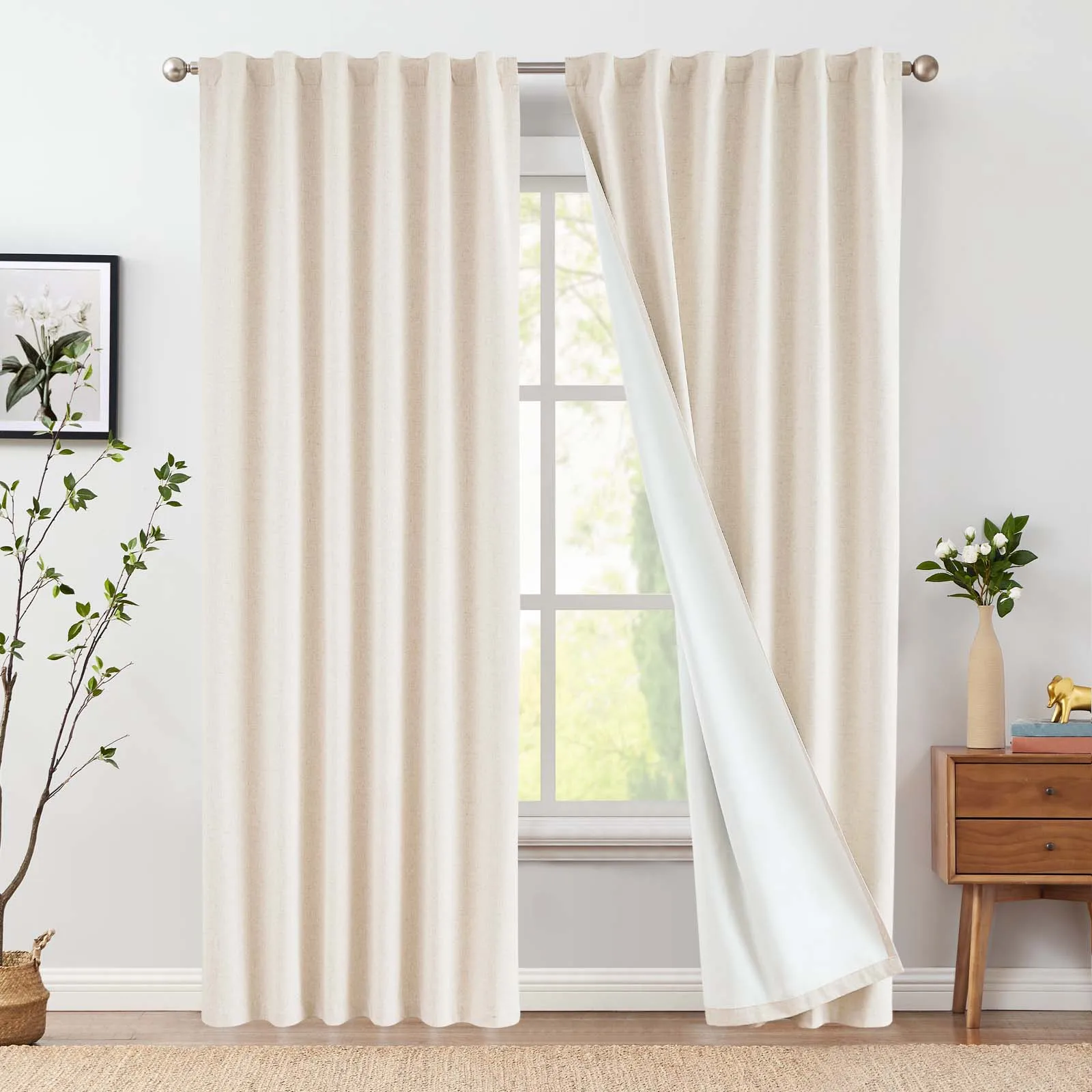 Curtainking 1 Panel Blackout Curtains for Bedroom Linen Curtains Back Tab Thermal Insulated Curtains for Living