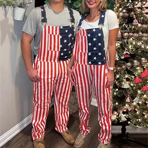 2024 New Mens Summer Couple Independence Day American Flag Sports Camisole Pants Summer Men Long Pants Romper