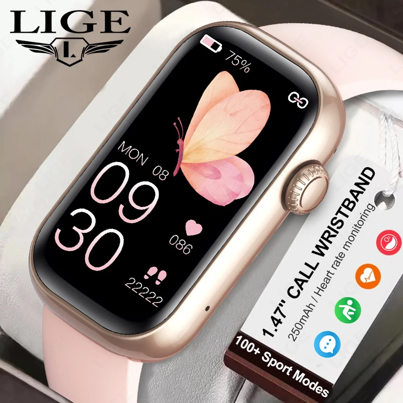 

LIGE 2025 New Smart Watch Women 1.47'' HD Screen Pedometer Sport Fitness Smart Bracelet Bluetooth Call Waterproof Smartwatch Men