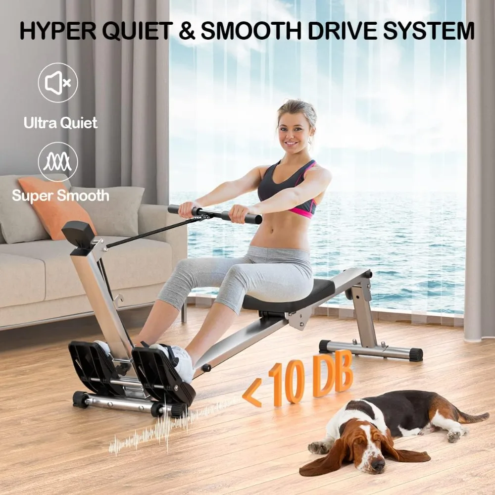 Rowing Machine for Home Use,Foldable Rower with LCD Monitor & Comfortable Seat Cushion Supports 300LBS, Hyper-Quiet & Smooth