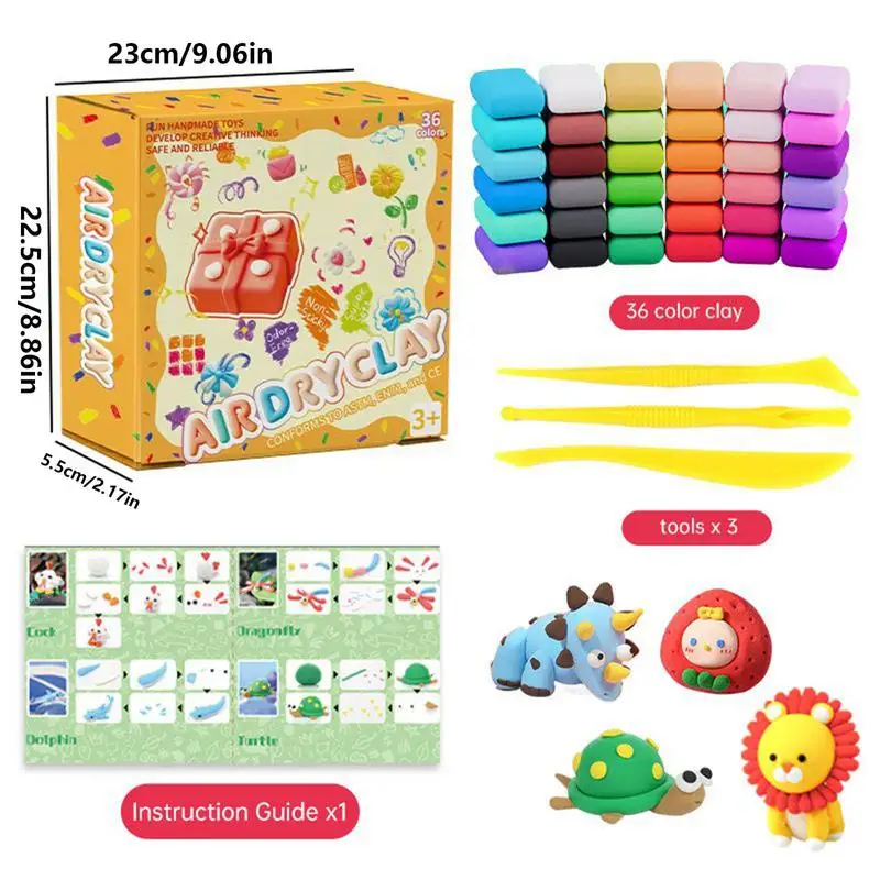 36-teiliges Magic Air Dry Clay-Set, selbsthärtendes, flexibles, leichtes, weiches Teig-Set für die Bildhauerei, sensorisches Spielen, Jungen und Mädchen, 3–12 Jahre