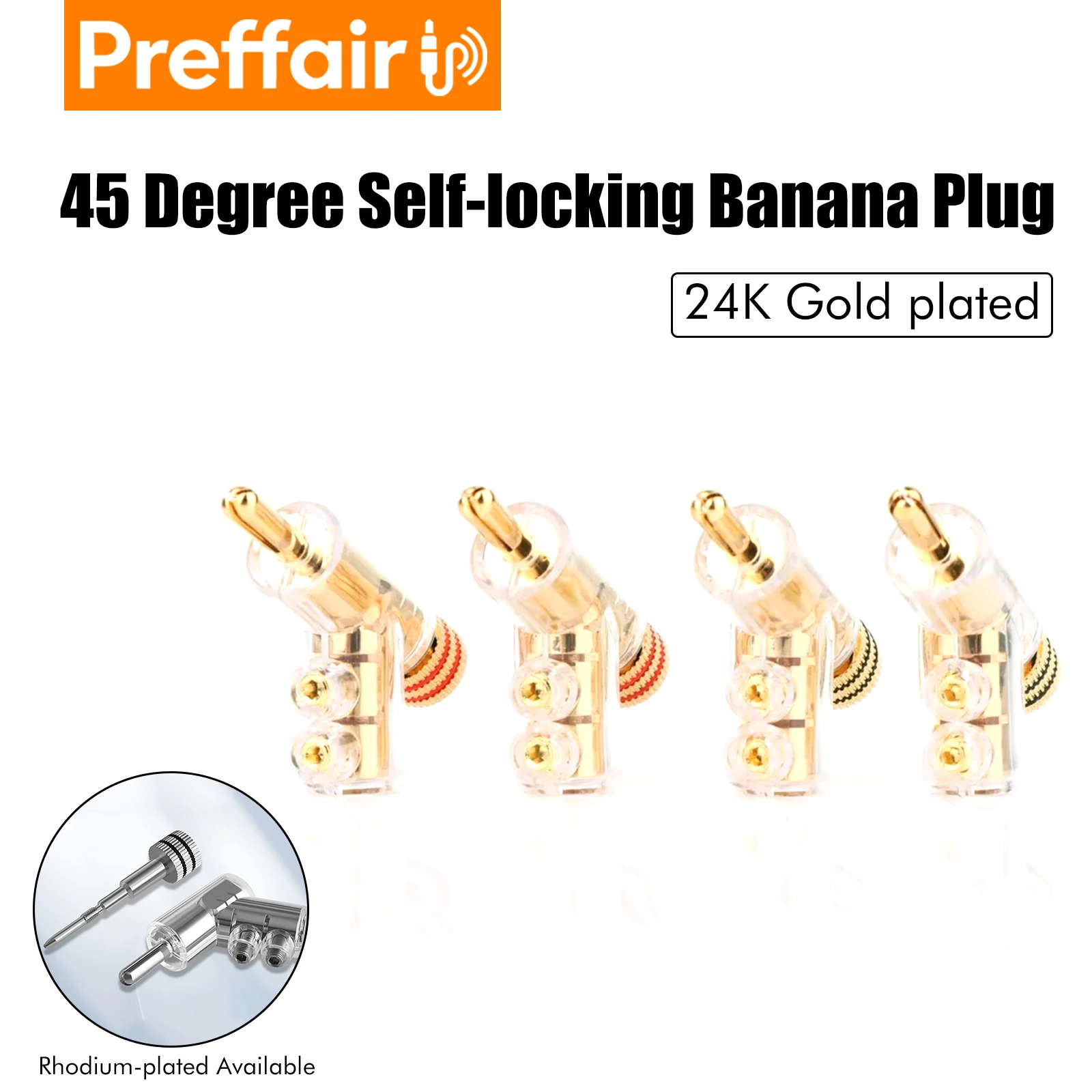 4pcs BA1403 High Performance 24K Gold Plated Audio Banana Connectors 45Degree Self-Locking Banana Plug For Hifi Speaker Cable