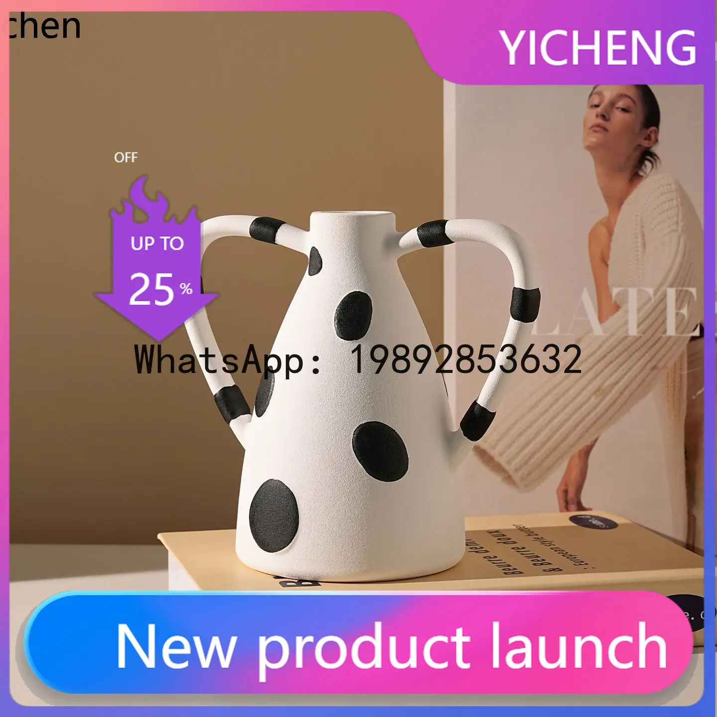 

Irregular Black and White Polka Dot Vase Ornament for Hotel Model Room, Homestay, Home Living Room, and Decorative Shelf