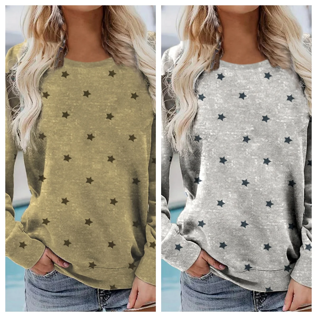 

New Autumn And Winter Long Sleeve T-shirt Base Geometric Printed Top For Women