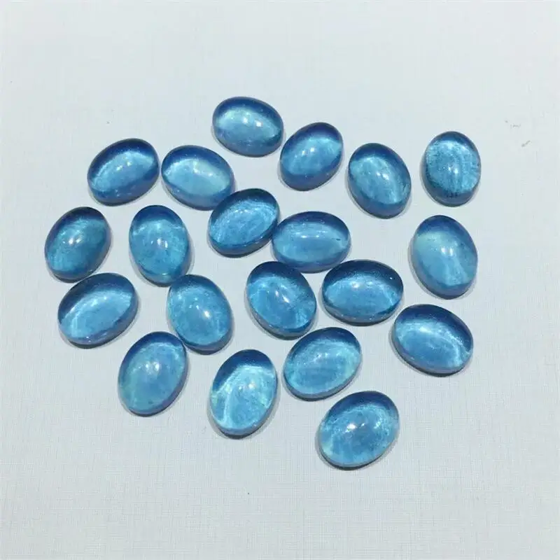 5PCS Natural Aquamarine Egg Face Pendant Healing Reiki DIY Jewelry Accessories For Women Man Holiday Gift 12-13MM