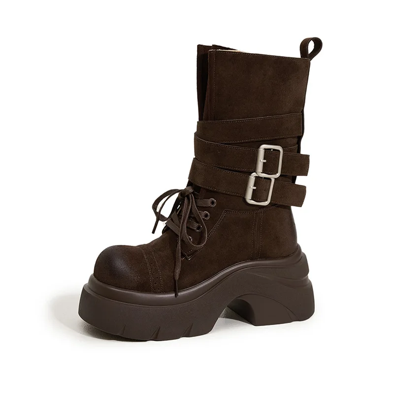 

Женские ботинки на плоской подошве, дизайнерская обувь на платформе, замшевые модные модельные женские ботильоны, зима 2024, новые спортивные мотоциклетные ботинки Mujer