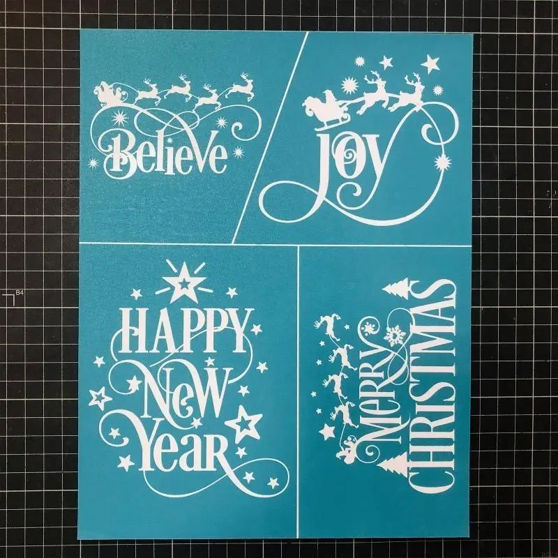 R66A Merry Christmas Letters New Year Elk Silk Screen Printing Stencil for Sweatshirt Plaque Handbag Sign