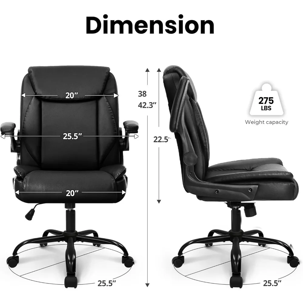 Ergonomic Mid-Back Leather Office Chair with Adjustable Armrests and Wheels for Computer Desk and Gaming