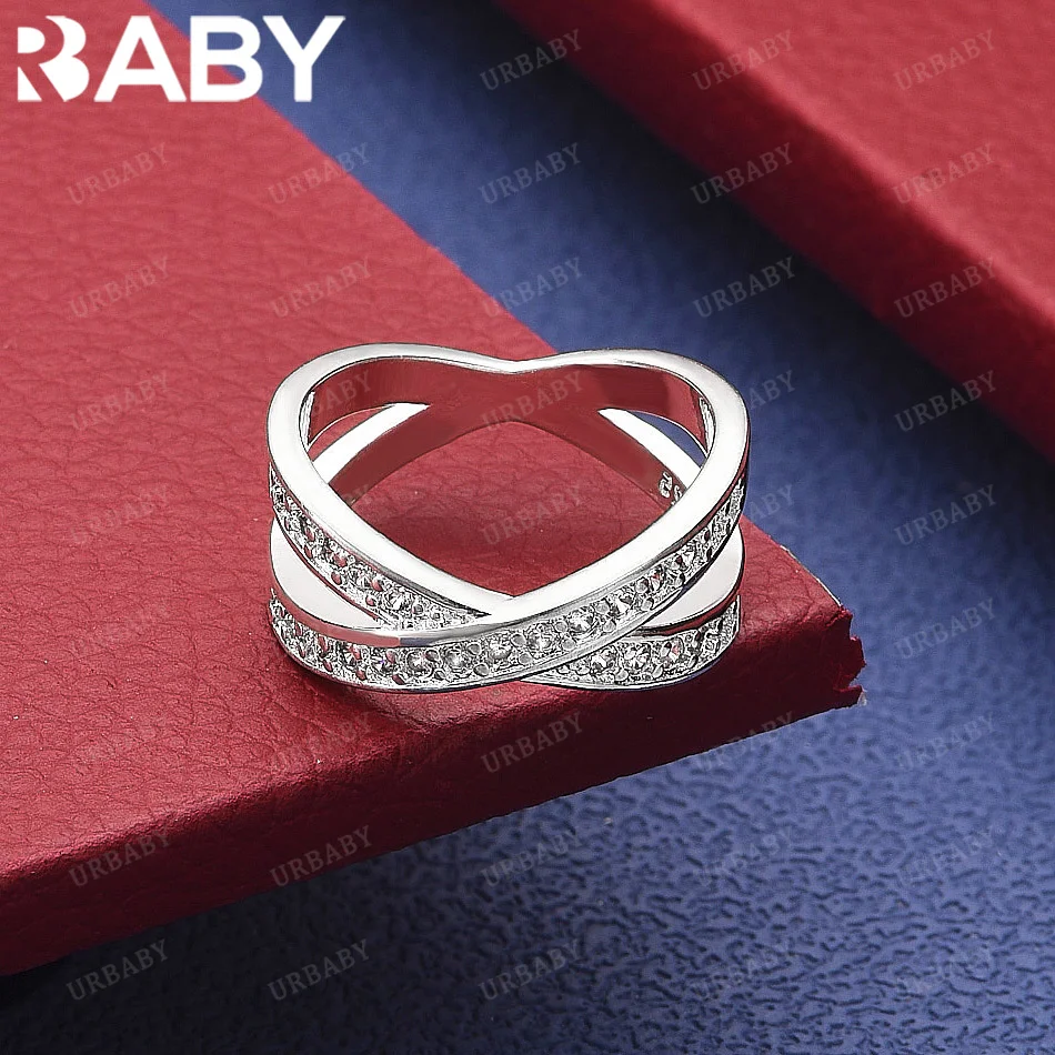 

URBABY 925 Sterling Silver Size 7-10 Zircons Intersect Ring Fashion Jewelry Charm Grace Wedding Engagement Accessories