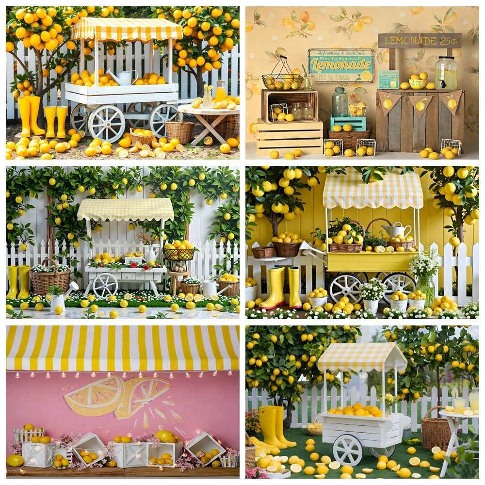 

Lemon farm theme cake smash photography background lemon fruit cart vintage wooden wall fruit background newborn birthda