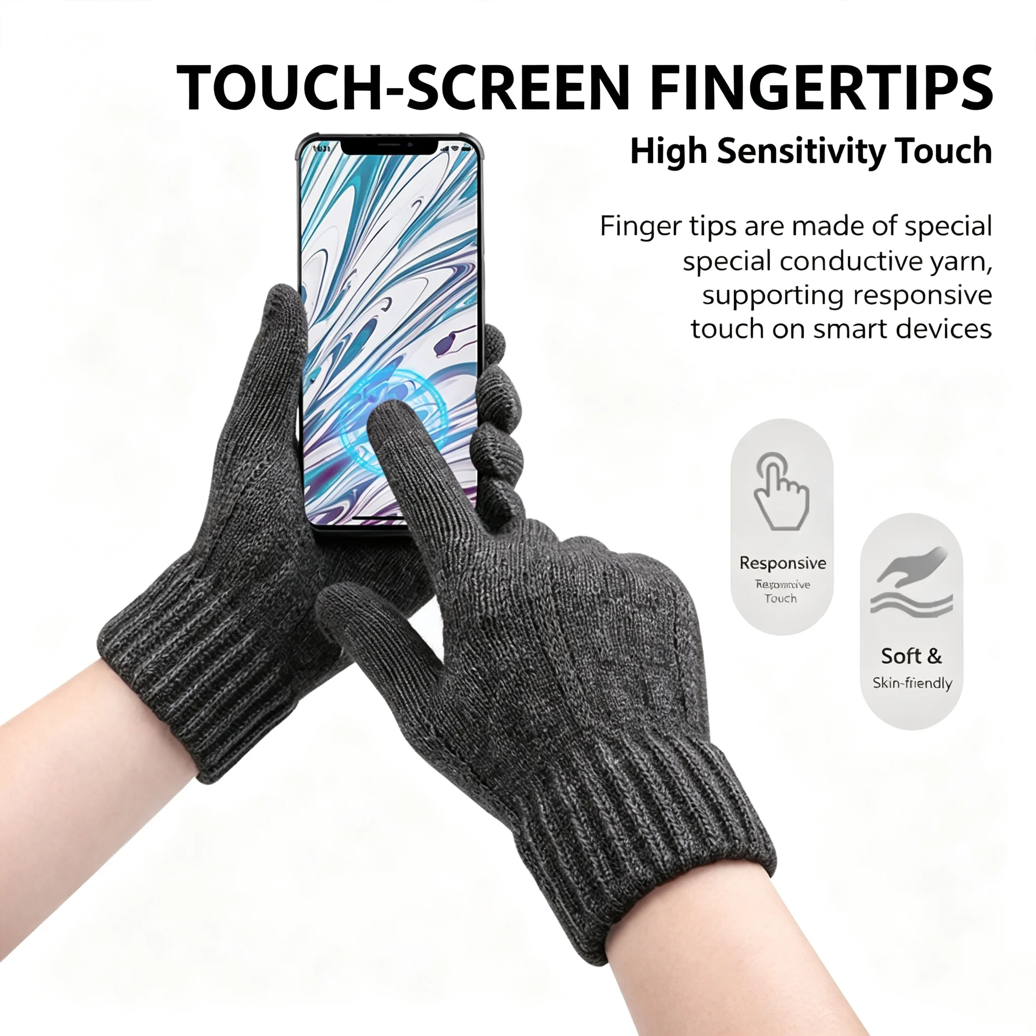 Herren Winter Warme Woll-Strickhandschuhe Fleece-gefüttert Touchscreen-fähig Kältebeständig Weiche Thermische Outdoor-Alltagshandschuhe – Detail 5