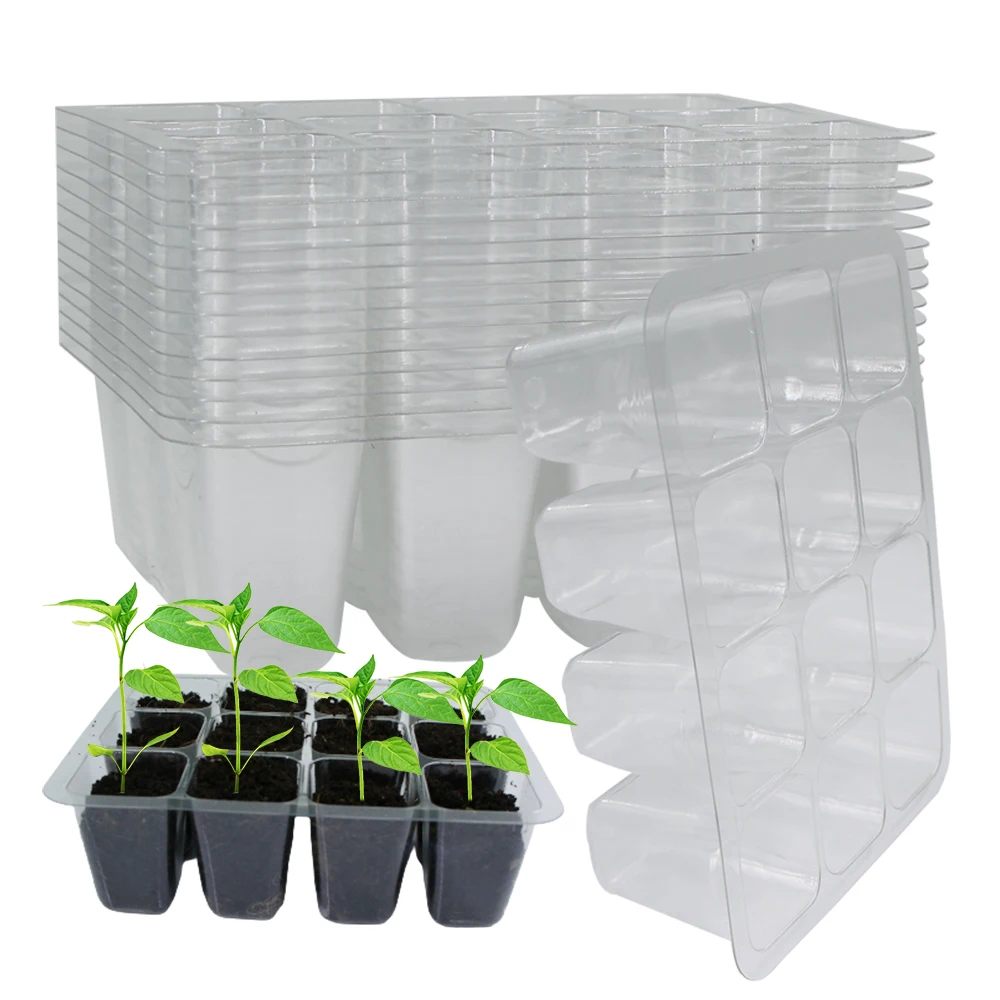 Caja de cultivo de vivero PET con 6/12 agujeros, bandeja de inicio de plántulas de plástico, semillas transparentes, plantas de germinación, macetas, herramientas de jardín para el hogar