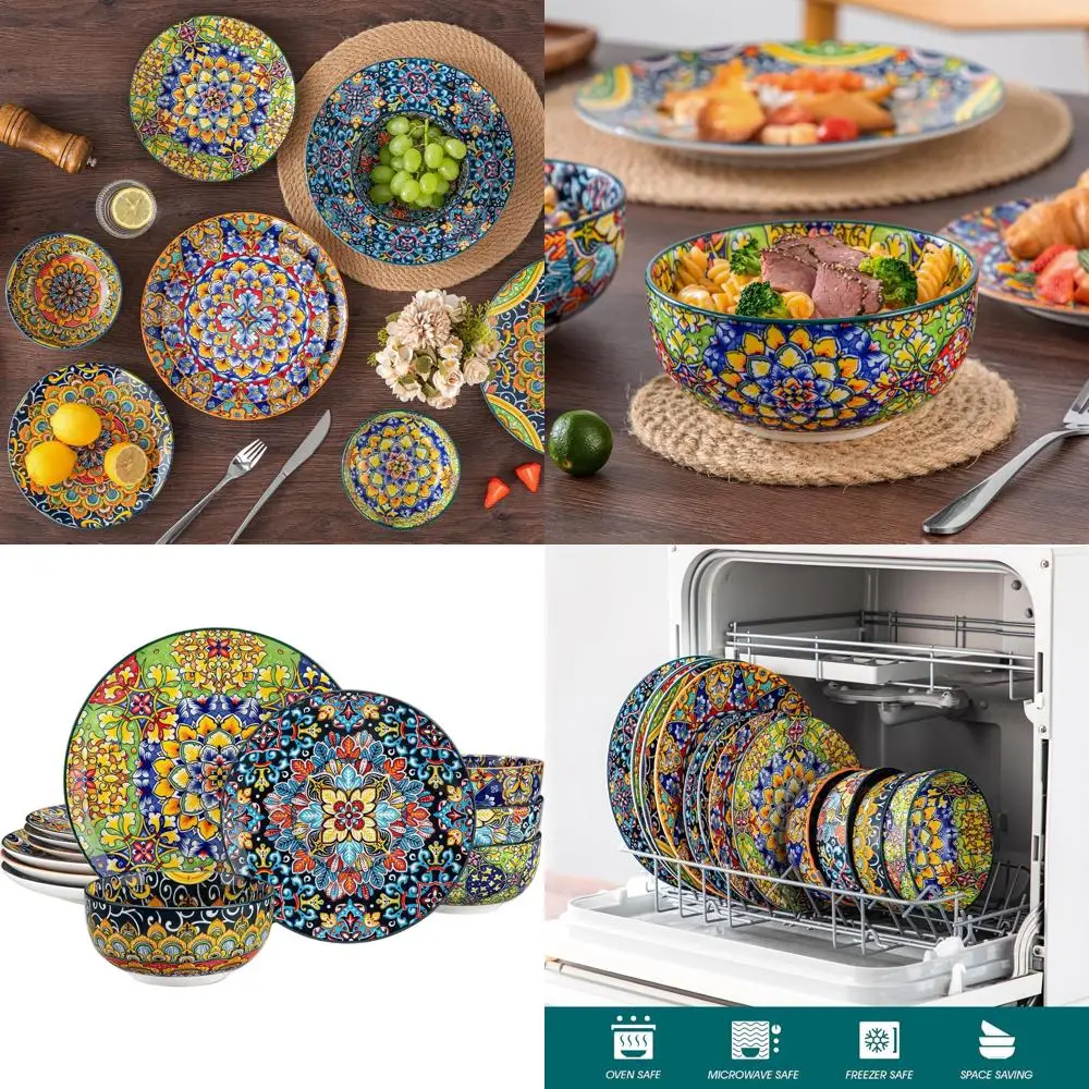 

Фарфоровый набор столовой посуды на 4 человека, можно мыть в микроволновой печи и в посудомоечной машине, богемный стиль, серия SIMI